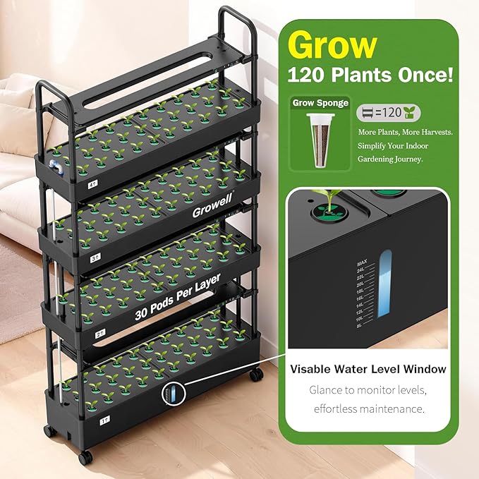 Hydroponics Growing System Kit, 120 Pods, Large Vertical Hydroponic Garden, 48L Indoor Gardening System for Herb Vegetable Fruit, with 2 Light Modes, Auto Circulating Water System