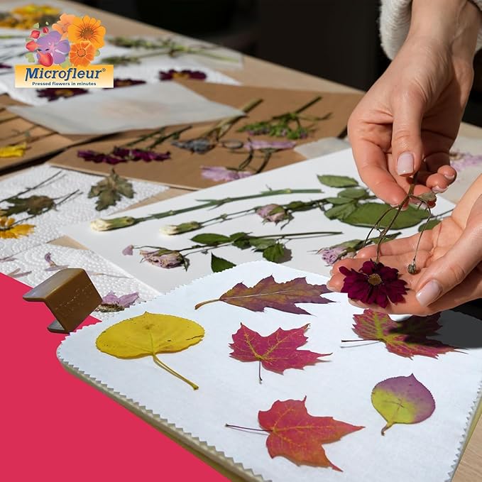 Microfleur Max Microwave Flower Pressing Kit - Complete DIY Floral Pressing Set with Tweezers, Soft Cover Book, & 9"" (23cm) Pressing Flower Frame for Scrapbooking & Art Crafts