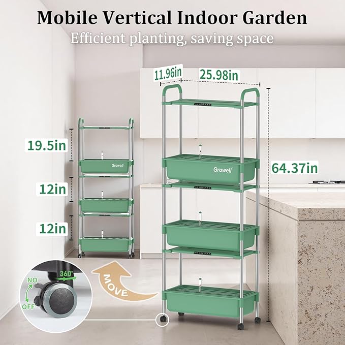 Hydroponics Growing System Kit, 81 Pods Vertical Indoor Herb Garden with Smart LED Grow Light, Auto Circulating Water Pump Each Tier, 42L Hydroponic Gardening Systems for Ideal Gifts (Green)