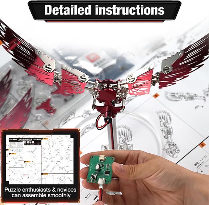 Microworld 3D Metal Puzzle for Adults, Ornithopter 3D Metal Model Kits, Mechanical Model 3D Puzzle, DIY Animal Difficult 3D Puzzles Home Decor Art Craft Gifts (Red)