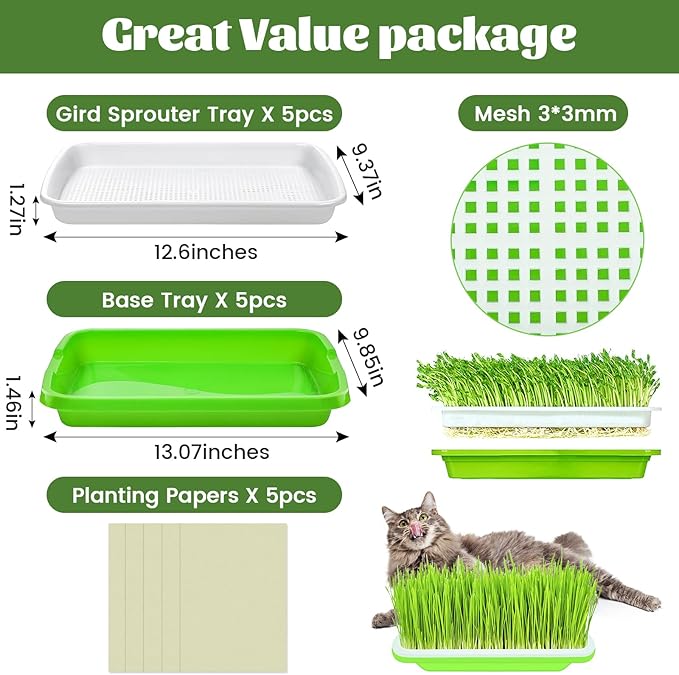 Legigo 5 Pack Seed Sprouter Trays- Soil-Free Cultivation Germination Tray, BPA Free Micro Greens Growing Trays Seed Sprouting Trays Kit with Germinating Paper for Healthy Wheatgrass, Beans and More