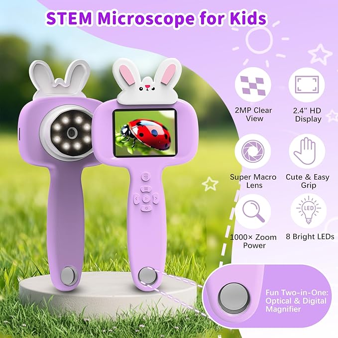 2025 NEW Microscope for Kids with 16 Slides, 2.4" Handheld Digital Pocket Microscope, STEM Educational Science Toys for Christmas Birthday Gifts for 3+ 4 5 6 7 8 9 10 11 12 Year Old Boys Girls, Purple