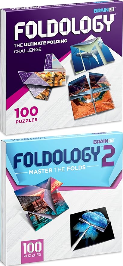 FOLDOLOGY 1&2 Combo Pack - The Origami Puzzle Game! Brain Teasers for Tweens, Teens & Adults | Fold The Paper, Complete The Picture | Stocking Stuffers, Gift for Ages 10+ | 200 Challenges