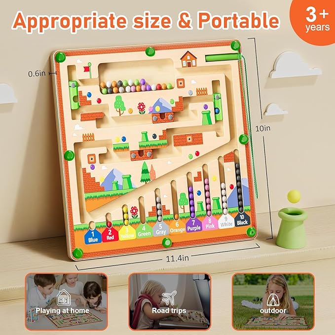 Magnetic Color and Number Maze for Montessori Toys,Wooden Matching Learning Counting Board for Toddler Ages 2-4,Toddler Fine Motor Skills Toys for Boys Girls