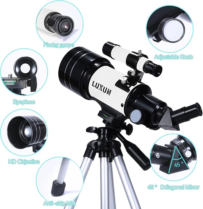 70mm Telescope Refracting,with Multilayer Broadband Coating(15X-150X),Adjustable Tripod and Finderscope,Telescope for Adults,Kids and Beginner