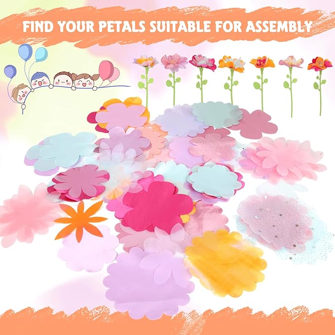 FURNIPLAS Fabric Flower Bouquet Toy Accessories Set, DIY Flowers Making Toy for Stem Refill Kit, Art & Crafts Flower Press Supply Kits, Birthday Christmas Gift for Age 4-8 Girl (Main Kit Not Included)