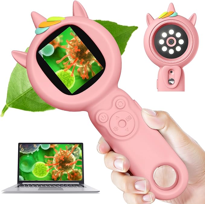 Microscope for Kids, Auto-Focus Handheld Digital Microscopes with 2.0" Screen, 8 LEDs Rechargeable Pocket Mini Microscope Christmas Gifts Educational Science Toys for Ages 5 6 7 8 9 10 11 12