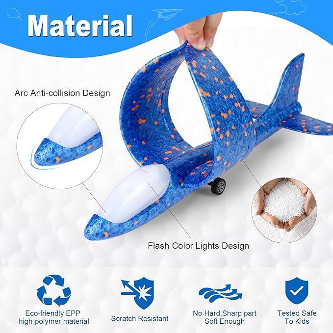 Airplane Launcher Toys,3 Pack 13.2'' LED Foam Glider Catapult Plane Toy for Boys,2 Flight Modes Outdoor Flying Toys Birthday Gifts for Boys Girls 3 4 5 6 7 8 9 10 11 12 Year Old
