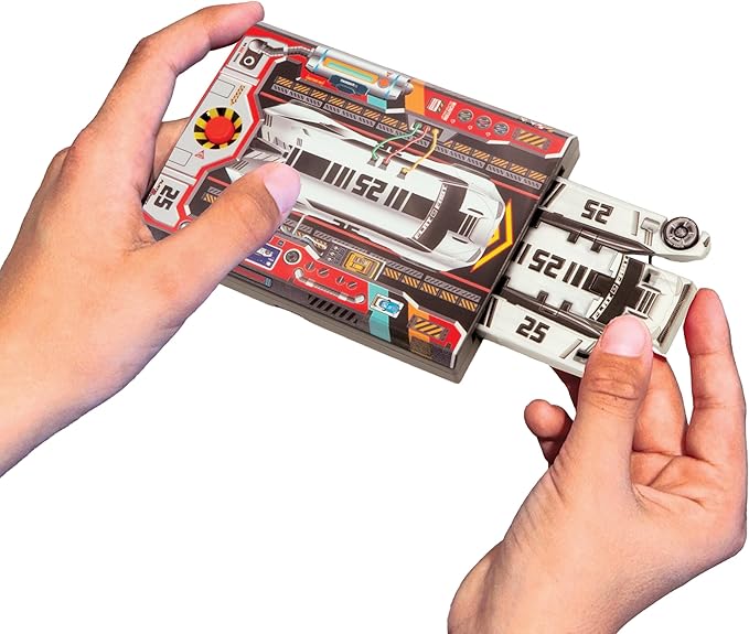 FLAT 2 FAST Original Stunt Card Racer – Flat Car Racer and Pocket Size Racecar Launcher with Built-in Button for Stunt Launching and Racing – Compact – Arctic Silver
