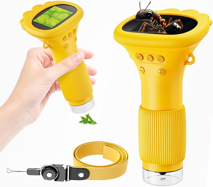 Portable Digital Microscope for Kids, Pocket Handheld Microscope Camera with 2'' Inch Screen, Educational Science Christmas Birthday Gifts for Age 3 4 5 6 7 8 9 10 11 12 Girls Boys - Orange