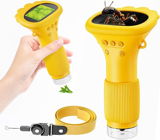 Portable Digital Microscope for Kids, Pocket Handheld Microscope Camera with 2'' Inch Screen, Educational Science Christmas Birthday Gifts for Age 3 4 5 6 7 8 9 10 11 12 Girls Boys - Orange