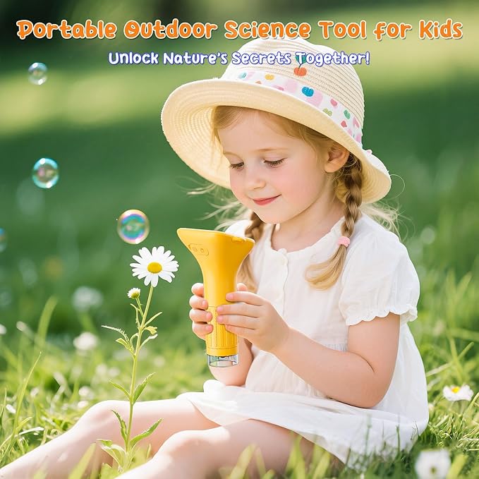 Digital Microscope for Kids, 2" Screen 1000X Handheld Microscope HD Pocket Portable Microscopes Camera, Science Edu Fun Birthday Gifts Toys for Ages 4-12 Children Students Boys Girls -Yellow