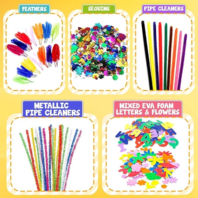 FUNZBO Arts and Crafts School Supplies for Kids - Christmas Kindergarten School Supplies Set with Glitter Glue Stick,Glue, Pipe Cleaners Craft and Kids' Scissor, Birthday Gifts for Girls Boys Age 4+
