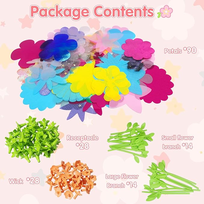 ChainnForces Flower Bouquet Craft Kit Accessories for Making 32 Flowers, DIY Fabric Flowers for Crafts Build Your Bouquet Market Toy Parts