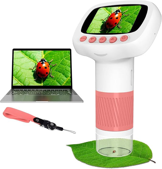 Pocket Kids Microscope for Over 3 Years Old, 1000X Handheld Microscope for Kids w/2''IPS Digital, Photo Video Mini Portable Microscopes, Science Edu Digiscope, for Kid