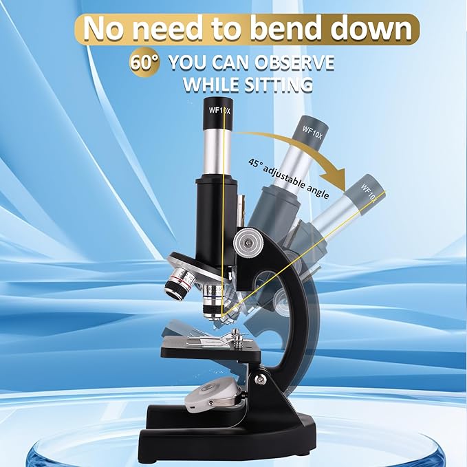 Microscope 40X-2000X Magnification, High Definition Wide Angle Eyepiece with Microscope Slide, Cell Phone Viewing, for Homeschool Labs