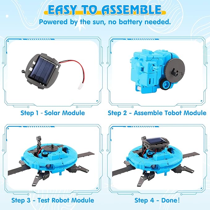 STEM Projects for Kids Ages 8-12 Solar Robot Kit 6-in-1 Space Toys for 10-Year-Old Boy Girl Gift Toys Science Kits Christmas Birthday Gifts for 8 9 10 11 12 Year Old, Blue