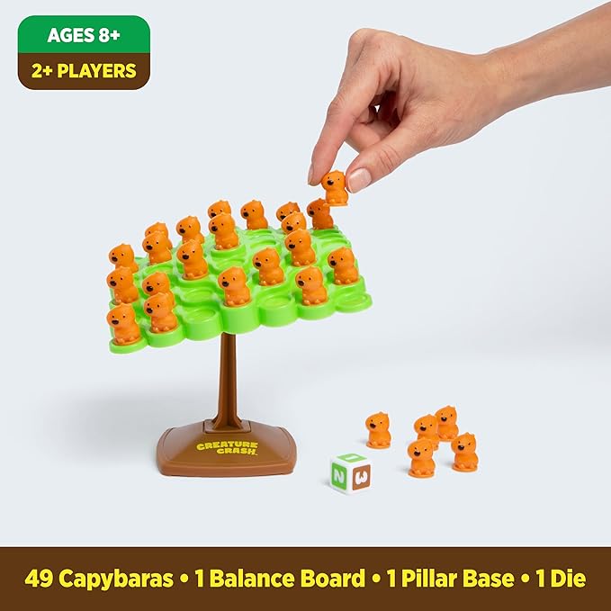 Creature Crash by Relatable, The Capybara Balancing Game, Family Game Night, Great Stocking Stuffer for Kids, Includes 49 Capybaras, 1 Balancing Board, 1 Pillar Base, & Die