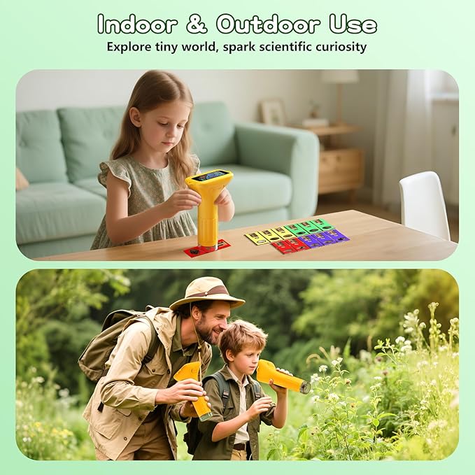 Microscope for Kids with 12 Slides, Digital Handheld Kids Microscope, Mini Portable Pocket Miniscope Science Toys Gifts for 3+ 4 5 6 7 8 9 10 11 12 Year Old Boys Girls, Orange