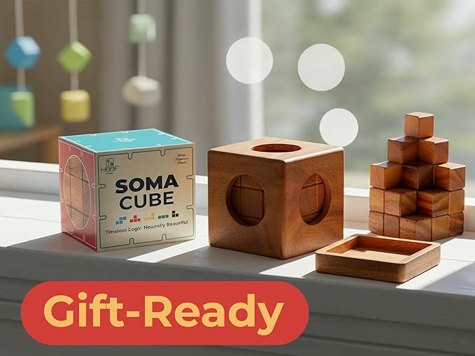 BSIRI Soma Puzzle Cube Wooden Toy Brain Teaser Desk Board Games Adults Master Block Christmas Mind Magic Benders Wood Hand Cube Family Teens Boy Classic