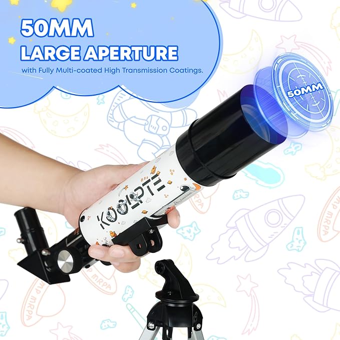Kids Telescope for Astronomy Beginners – 50mm Portable Refractor Telescope with Tripod & Eyepieces, STEM Space Toy for Boys & Girls, Educational Gift for Kids Age 6–14