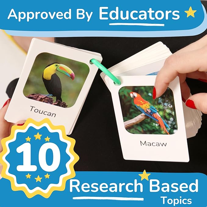 500 Words Thick & Sturdy Learning Flash Cards for Toddlers 1-3 with Rings - 1 Year Old Girl Gifts - Educational & Montessori Toys for 1 Year Old boy - Toddler Flashcards for Preschool & Kindergarten