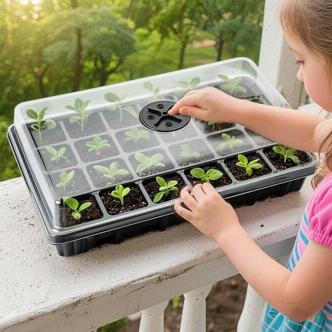 24XL Cell Seed Starter Tray with Dome-5 Pack 2'' Plug Seedling Trays(total 120 cells), Plant Germination Tray with Humidity Vented Lid and Base, Mini Propagator Plant Greenhouse for Seed Growing