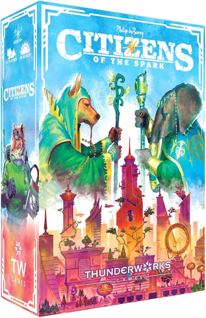 Citizens of The Spark Board Game | Strategy Card-Drafting Game of Clever Combos | Competitive Tableau Builder | Fantasy Sci-fi Animals | 1-5 Players Ages 14+ | 45-60 Minutes | Thunderworks Games
