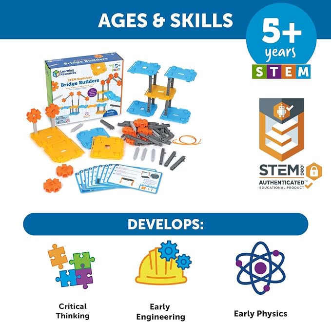 Learning Resources STEM Explorers Bridge Builders - Building Science Toys, Fine Motor Skills, Toddler Explorer Kit, Gifts for Boys and Girls