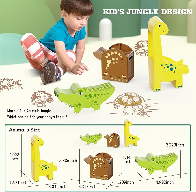 JIXIn Dinosaur Marble Runs for Kids 4-8 Building Blocks 187Pcs Compatible with Lego DUPLOS for Age 2-5 - Marble Run for Kids Ages 3-5 - Montessori Toys - STEM Toys - Fun Dinosaur Toys for Kid Ages 3+