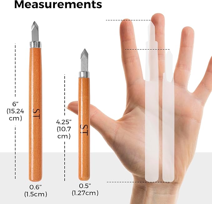 Beginner-Friendly Wood Carving Tools Kit, 15pc Razor Sharp Mini Japanese Pen Chisel Set, DIY Crafts, Lino Cut and Woodworking from Schaaf Tools (Small Handles)