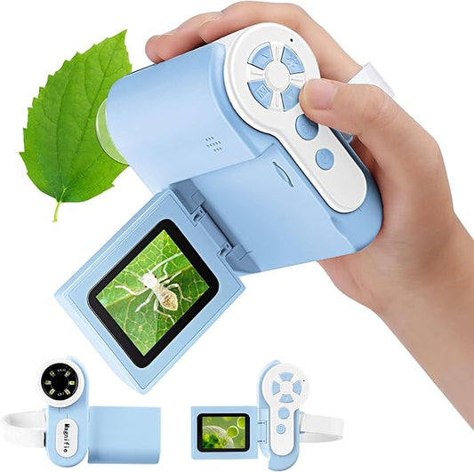 1000X Handheld Microscope for Kids, 4K 2.0" Screen Mini Pocket Microscope with 6 Adjustable LED Lights, Edu Science Birthday Christmas Gifts for Kids Ages 8-12, 32G SD Card Included - Blue
