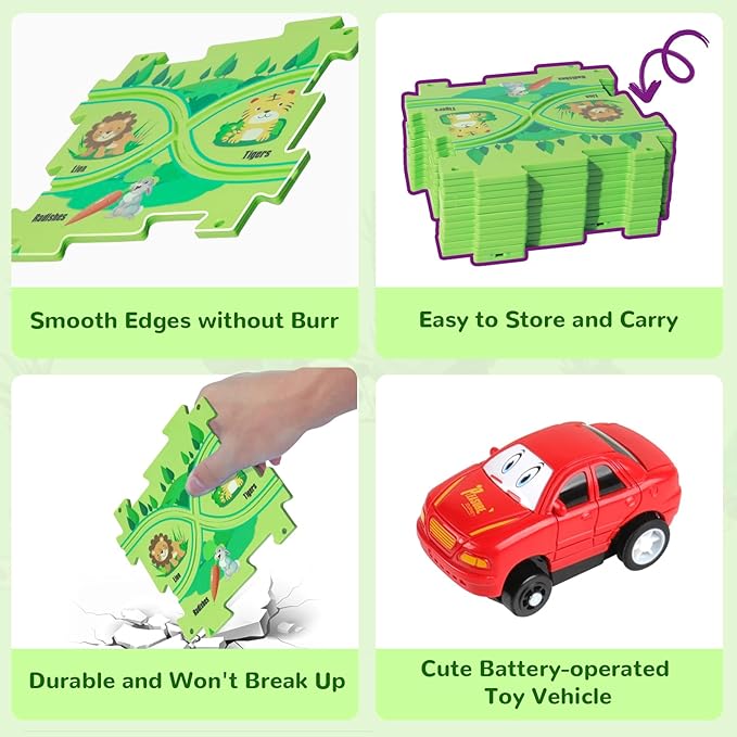New Plastic Puzzles for Kids Ages 3-5 with A Cute Vehicle, Toddler Puzzles Gift, Critical Thinking Educational Toys, Toys for 3 4 5 6 Year Old Boys Girls, Fun Race Car Track Montessori Toys for Kids