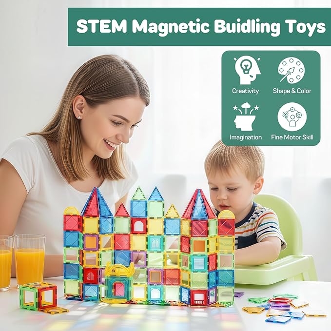 IMAGINATION 103 Piece Tiles Building Set for Kids Ages 3–8, STEM Educational Montessori Toy for Boys and Girls, Sensory Gift