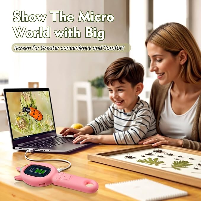 Kids Microscope- 500x Magnification,16X Zoom,Handheld Microscope for Kids with HD Cam,Portable Science Learning Tool,Christmas Birthday Gifts for Boys Girls Aged 3-12 (Pink)