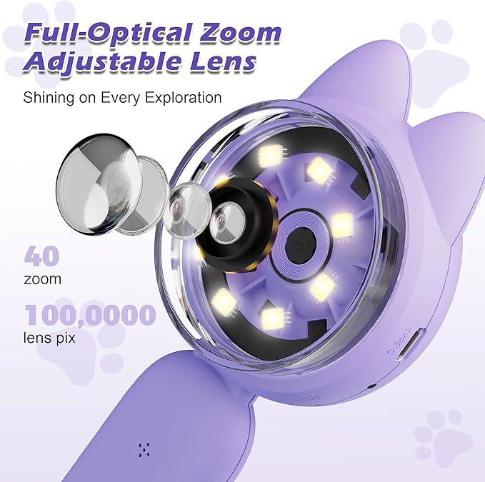 Microscope for Kids, 2Inch IPS Screen Digital Microscope, Kids Miniscope with 8Led Lights, Portable Mini Scope for Kids Educational Science Toys, Birthday for Age 3-12 Years (Purple)