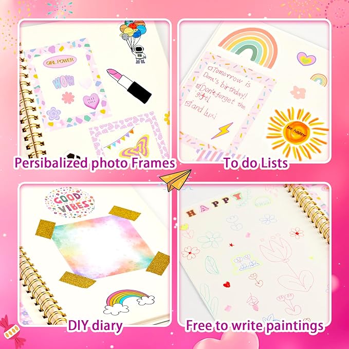 DIY Journal Kit for Girls - 2PC Stocking Stuffers for Teen Girls, Stationary & Diary Set, Christmas Birthday Gifts for 8 9 10 11 12 13 14 Year Old Girls, Scrapbook Supplies Art and Crafts Toy Kit