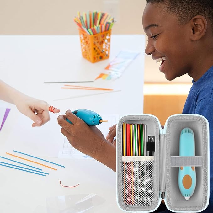 Leayjeen Storage Case Compatible with 3Doodler Start+ Essentials for 3D Pen Set for Kids, for Kids Ages 8-12,Fit for 3D Printing Pen Carrying case(Case Only)-Blue Robot