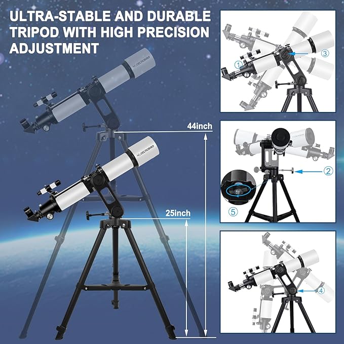 Telescope for Adults High Powered, 90mm Aperture 700mm Refractor Telescopes for Adults Astronomy Telescopio with High Precision Adjustment, Ultra-Stable Vertisteel AZ Mount Base Tripod, Phone Adapte