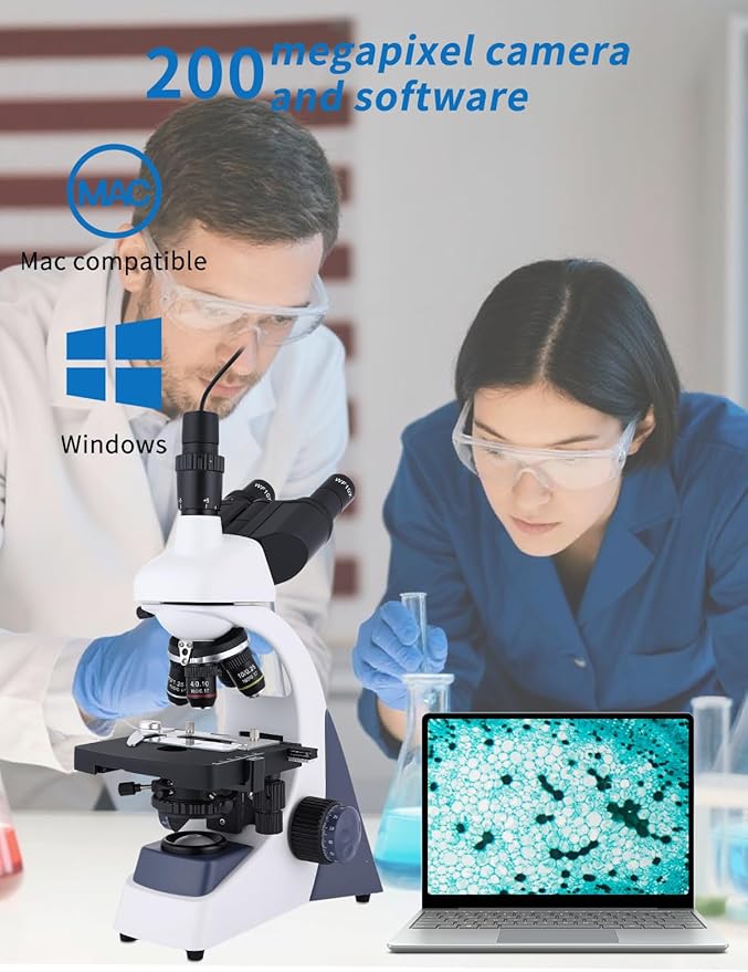 Microscope for Adults 40X-5000X Magnification Lab Grade with Dual Mechanical Stages and HD USB Camera Trinocular Microscope