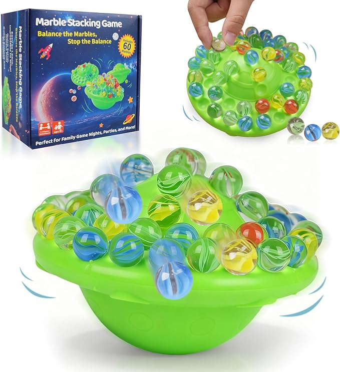 Marble Game & Balance Game for Kids - 60 Premium Glass Marbles, Strategy Fun Toy for 1-4 Players, Ready to Play Out of The Box 8 Years Old