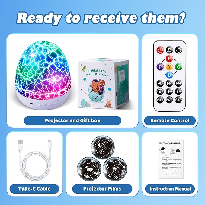 PIKOY Dinosaur Toys for Kids 3-5 Night Light Projector Dinosaur Eggs Boys Christmas Gifts | 15 Sounds & 3D Films | 31Colors & Remote Control | Toddler Boy Toys, Boys Room Decor, Boy Gifts