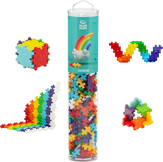 PLUS PLUS 240 Piece Interlocking Building Blocks for Kids, Open Ended Connecting Toys, STEM Bin Classroom Mini Manipulatives - Rainbow Mix Play Tube