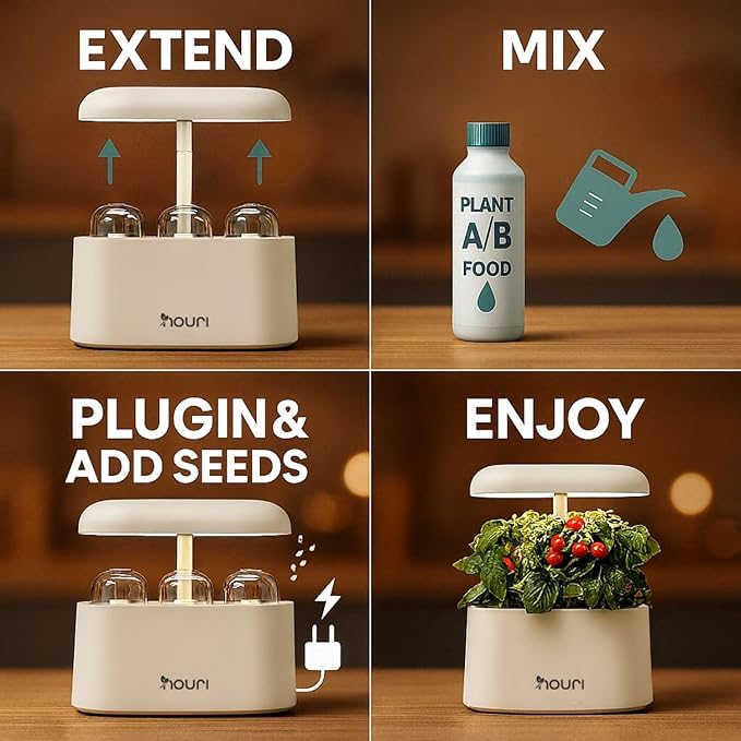 Nouri 5 pod APP Smart Garden for Home Cooks | w/Heirloom Basil | Hydroponics Growing System | LED Grow Lights | Indoor Herb Garden Kit | Herb Growing Kit Indoors for Plant Lovers, Gardeners, Kitchen
