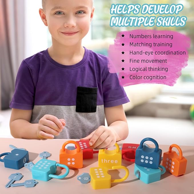 Kids Learning Locks with Keys Numbers Matching & Counting Montessori Educational Toys for Ages 3 4 5 Boys and Girls Preschool Games Gifts