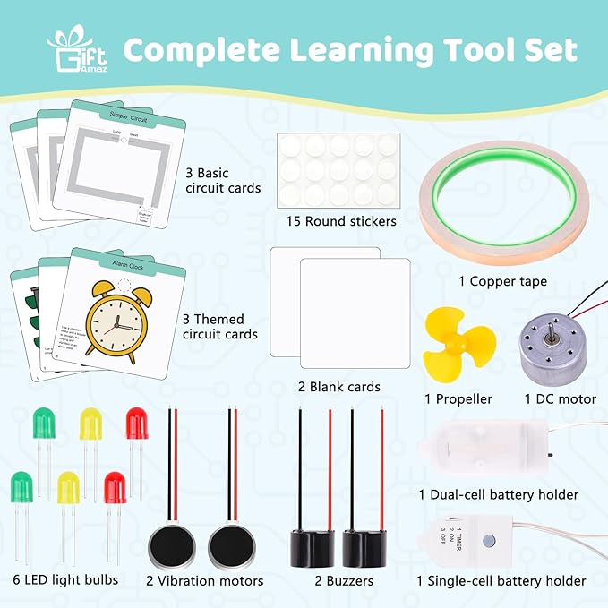 Paper Circuits Kit for Kids, STEM Electric Circuit Motors Kit, Child-Friendly Paper Circuit Board, DC Motor, Led Light Diodes, Educational STEM Toys Science Experiments Set for Kids 8-12