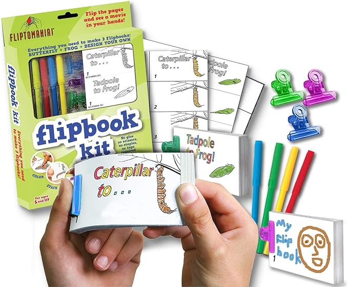 Fliptomania Bundle of 3 Flipbook Kits for Kids - Rocket & Robot, Frog and Butterfly, Dinosaurs - Save 15%