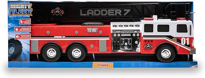 Mighty Fleet Titans 29" Jumbo Toy Fire Truck – Realistic Flashing Lights, Siren Sounds & Extendable Rotating Ladder – Durable, Interactive Vehicle Toy for Kids Ages 3+