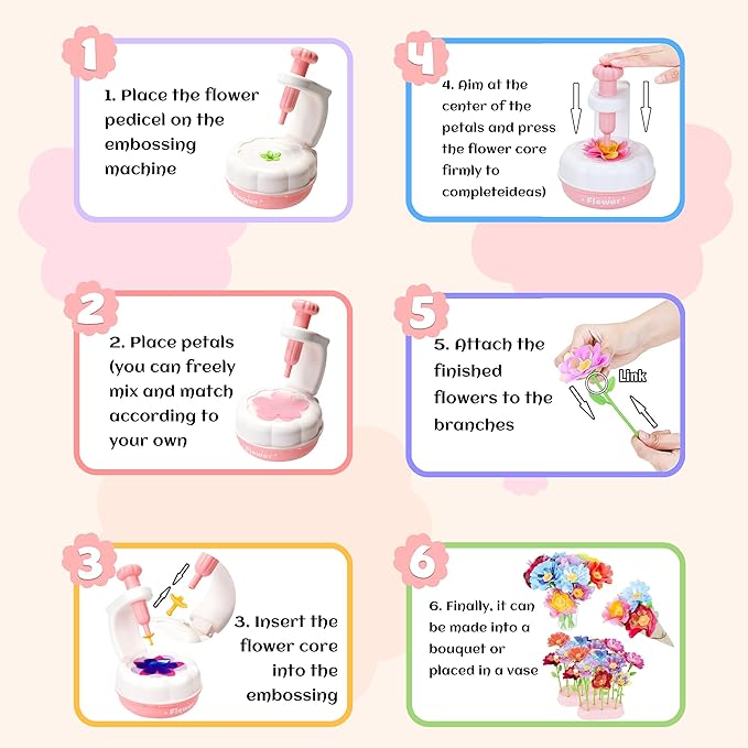 PERRYHOME Fabric Flower Bouquets Toys, 300+ Pcs DIY Flower Making Kit, 2 Gameplays Educational Arts & Crafts for Kids, Reusable Bouquets Maker Birthday Gift for 3 4 5 6 7 8 Years Toddler Girl