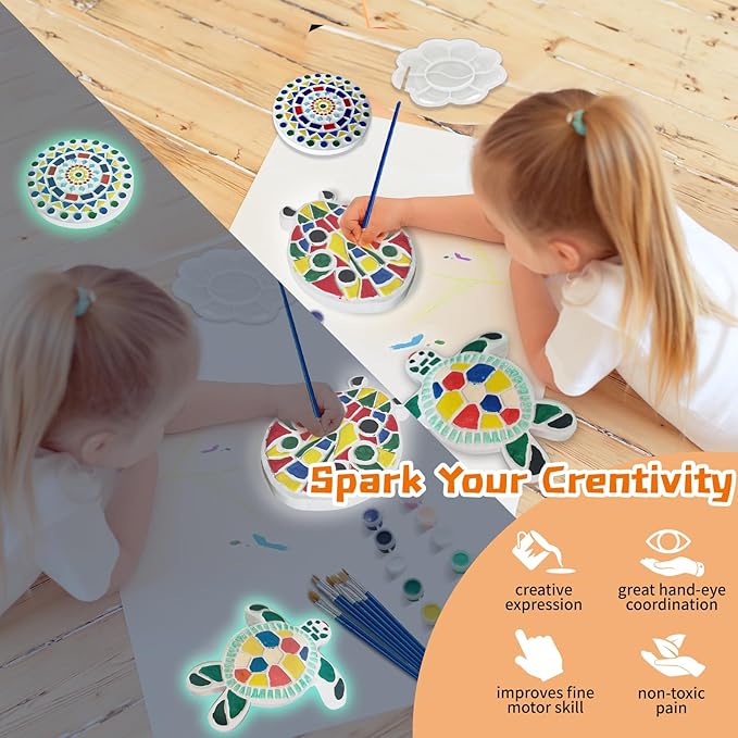 EggSun 8Pcs Stepping Stones Painting Crafts Kit for Kids 4 8 6, DIY Garden Stones Outdoor Paint Your Own Ceramic Unicorn Arts and Crafts for Boys Girls Ages 4 7 9 10 12 Birthday Gifts